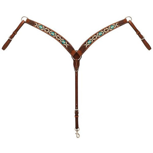 Turquoise Cross Aztec Contoured Breast Collar - Broken horn