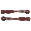 Basketweave Bridle Leather Spur Straps, Thin, Chestnut - Broken horn