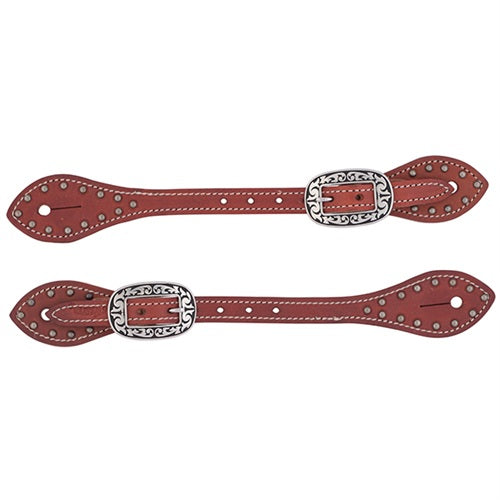 Mens Flared Buttered Harness Leather Spur Straps - Broken horn