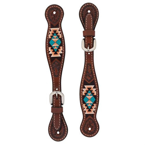 Turquoise Cross Aztec Spur Straps, Ladies' - Broken horn