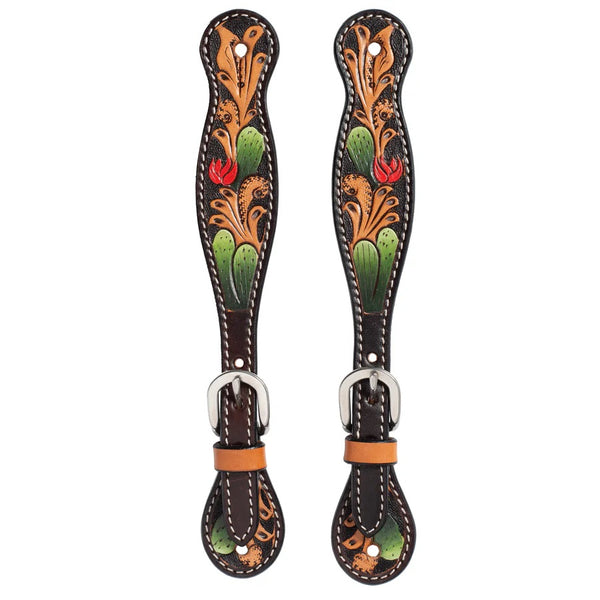 Turquoise Cross Cactus Tooled Ladies' Spur Strap - Broken horn