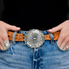 Burnished Silver Round Concho Belt Buckle - Broken horn