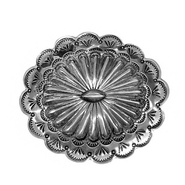 Burnished Silver Round Concho Belt Buckle - Broken horn