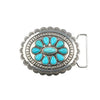 Oval Burnished Silver Buckle with Turquoise Flower Accent - Broken horn