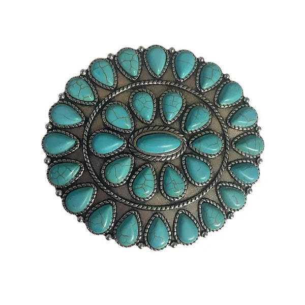 Oval Turquoise Cluster Buckle - Broken horn