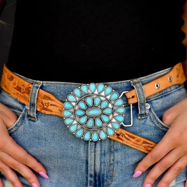 Oval Turquoise Cluster Buckle - Broken horn