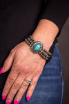 3 Strand Faux Navajo Pearl Bracelet w/ Turquoise Concho - Broken horn