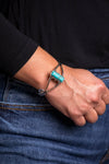 Burnished Silver Cuff with Rectangular Turquoise Stone - Broken horn