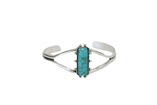 Burnished Silver Cuff with Rectangular Turquoise Stone - Broken horn