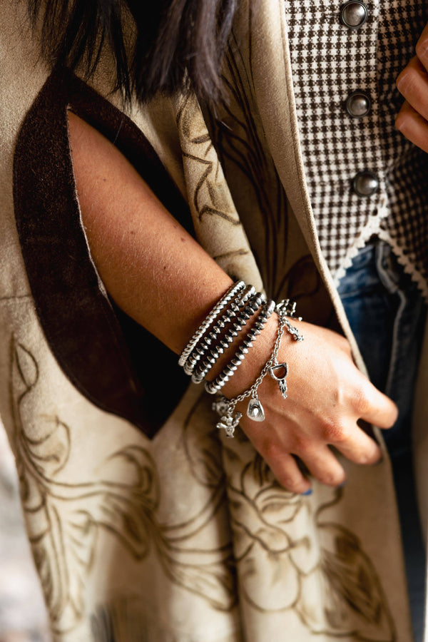 Gold Plated Burnished Concho Charm Bracelet - Broken horn