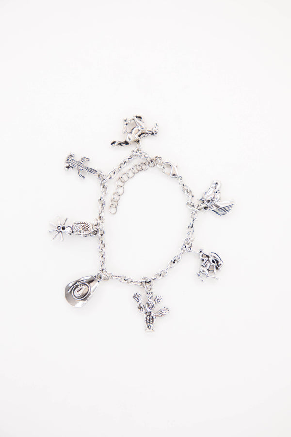 Gold Plated Burnished Concho Charm Bracelet - Broken horn