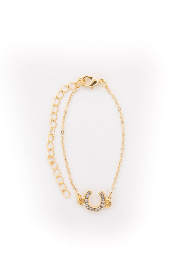 Gold Plated Dainty Rhinestone Horseshoe Chain Bracelet - Broken horn