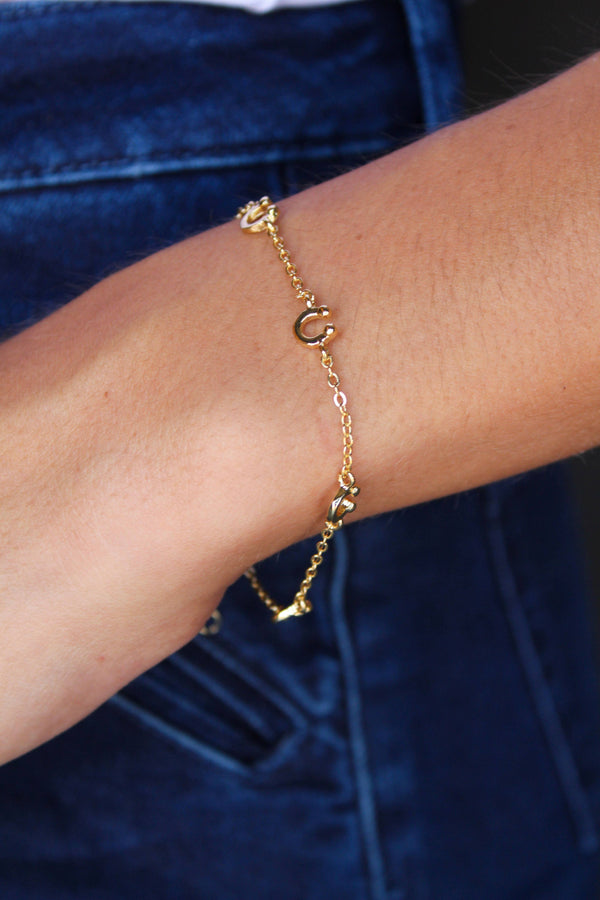 Gold Plated Horseshoe Charm Bracelet - Broken horn