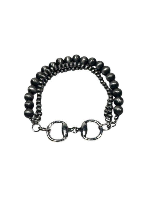 Strand Faux Navajo Pearl Bracelet w/ Silver Bit Charm - Broken horn