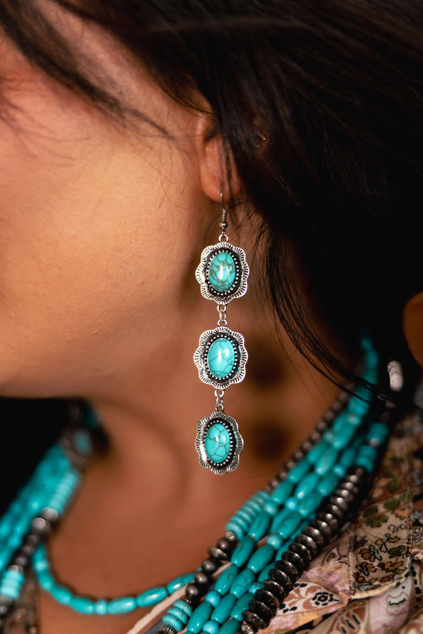 3 Tier Turquoise Earring on Fishhook - Broken horn