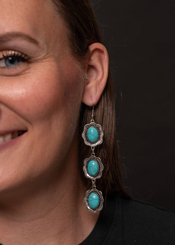 3 Tier Turquoise Earring on Fishhook - Broken horn