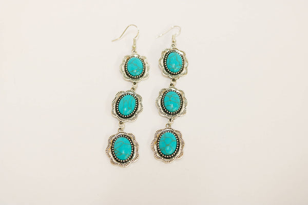 3 Tier Turquoise Earring on Fishhook - Broken horn