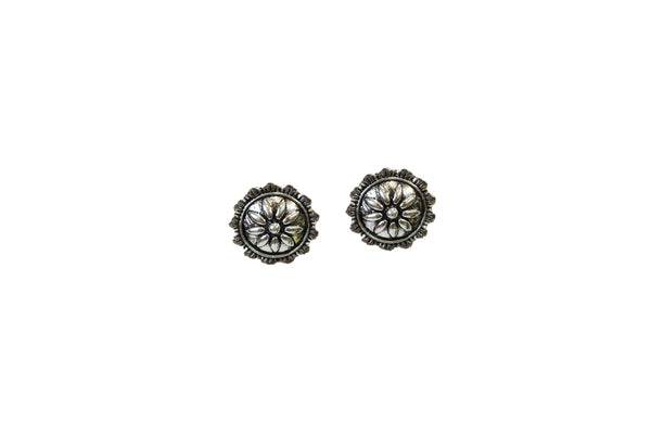 Burnished Silver Flower Post Earring - Broken horn