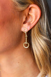 Gold Plated Equestrian Bit Drop Post Earrings - Broken horn