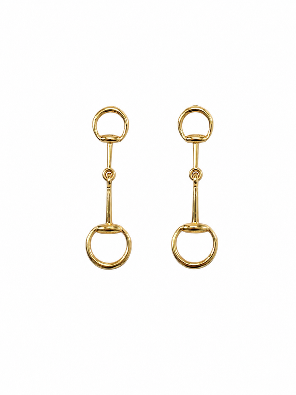 Gold Plated Equestrian Bit Drop Post Earrings - Broken horn