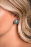 Silver Flower Stud Earring with Turquoise Accent - Broken horn