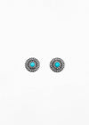 Silver Flower Stud Earring with Turquoise Accent - Broken horn