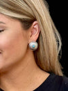 Silver Stamped Post Concho Earring w/ Turquoise Accent - Broken horn
