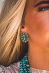 Turquoise and Green Oval Cluster Post Earring - Broken horn