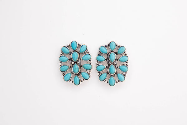 Turquoise Oval Cluster Post Earring - Broken horn