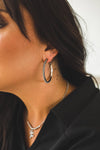 White Gold Plated Hoop Earring with Twist Detailing - Broken horn