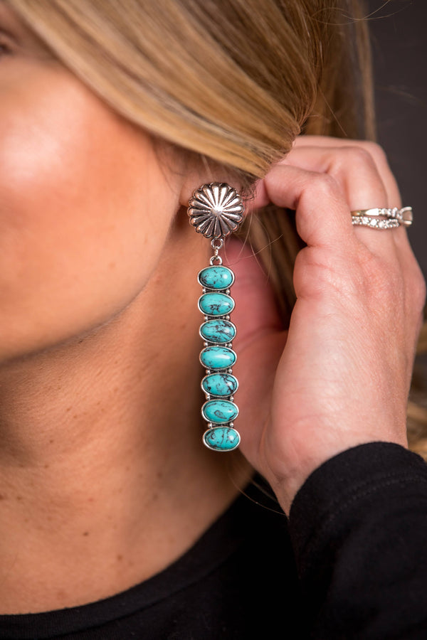 7 Stone Turquoise Earring on Silver Burst Post - Broken horn