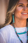 7 Stone Turquoise Earring on Silver Burst Post - Broken horn
