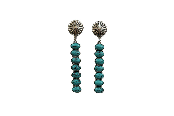 7 Stone Turquoise Earring on Silver Burst Post - Broken horn