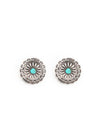 Burnished Silver Flower Concho Post Earring w/ Turquoise - Broken horn