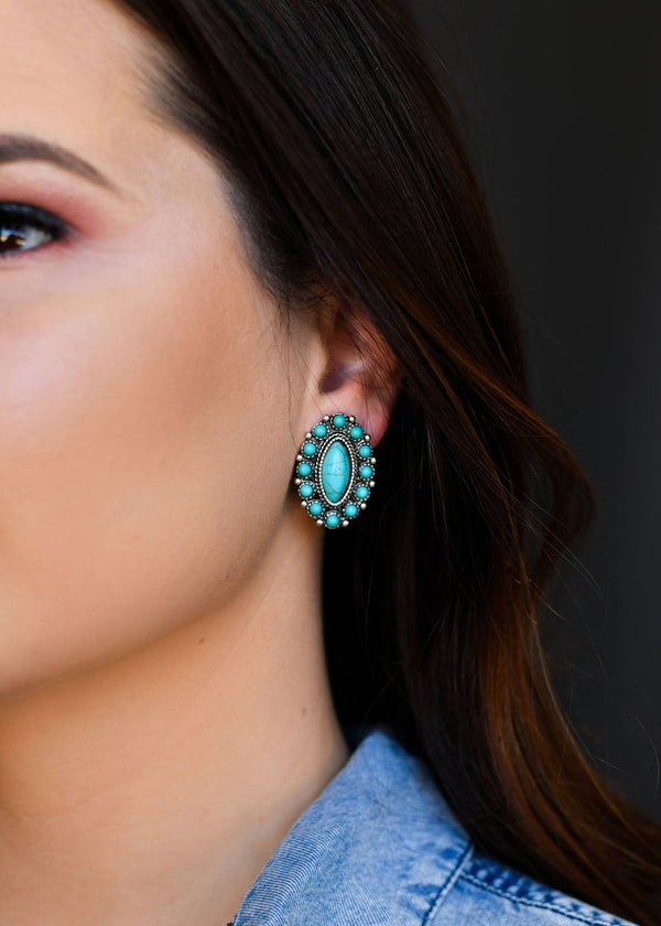Elongated Turquoise Post Earring - Broken horn