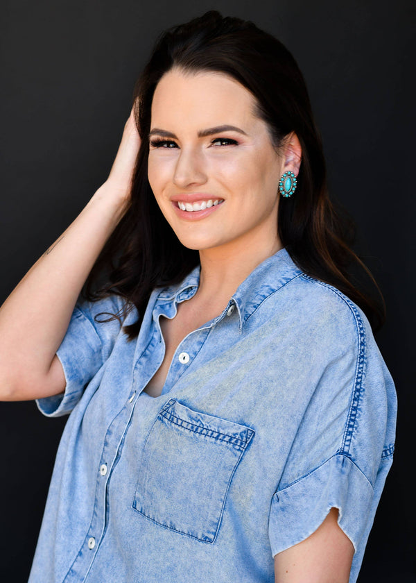 Elongated Turquoise Post Earring - Broken horn