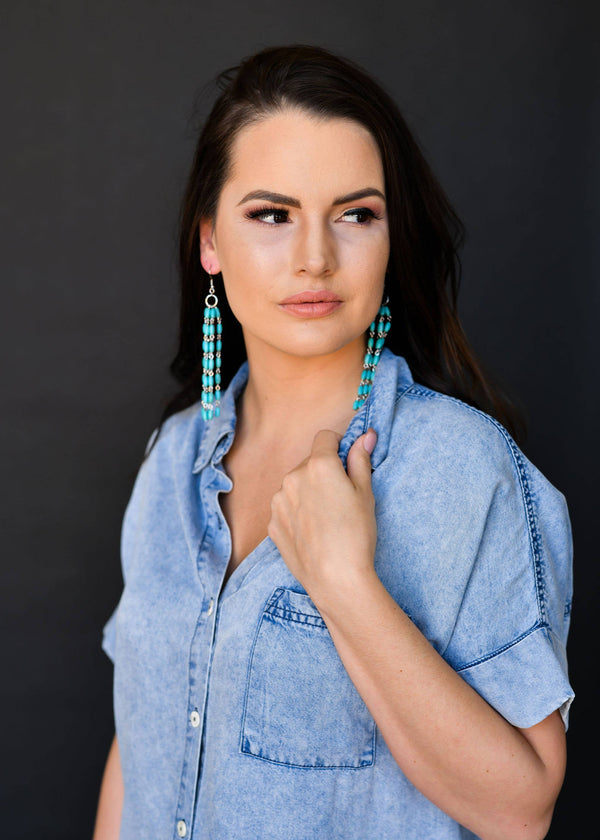 Green Beaded Tassel Earring - Broken horn