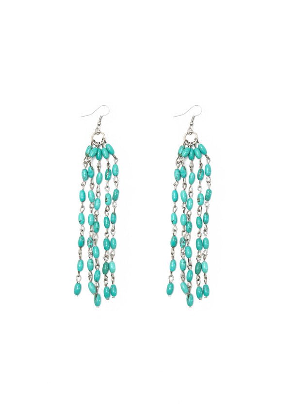 Green Beaded Tassel Earring - Broken horn