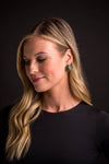 Green Post Earring with Burnished Silver Rope Border - Broken horn