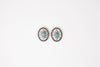 Oval Flower Concho Post Earring w/ Turquoise Accent - Broken horn