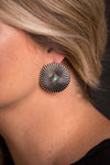 Silver Burst Post Earring with Turquoise Accent - Broken horn