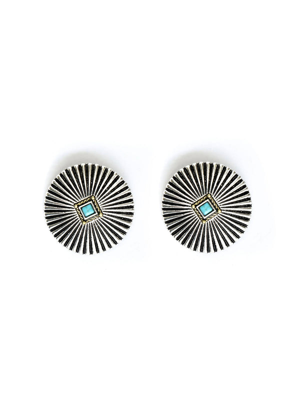 Silver Burst Post Earring with Turquoise Accent - Broken horn