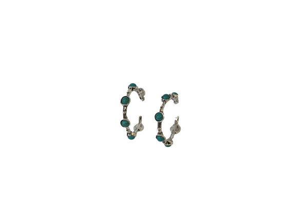 Silver Hoop Earring with Turquoise Accents - Broken horn