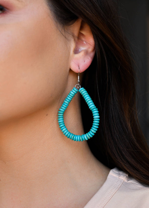 Turq Rondel Teardrop Earring - Broken horn