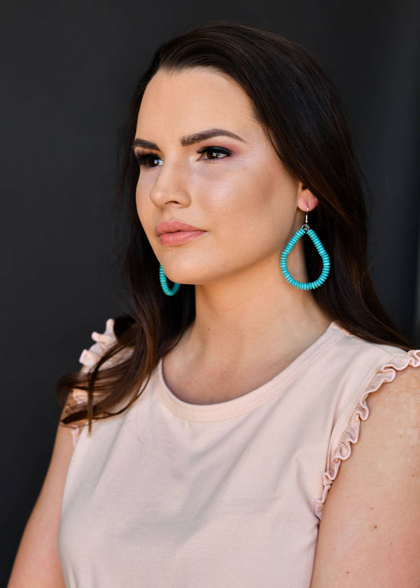 Turq Rondel Teardrop Earring - Broken horn