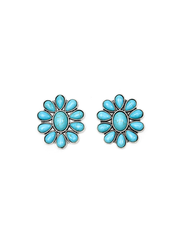 Turquoise Flower Cluster Post Earrings - Broken horn