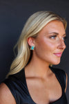 Turquoise Rectangle Post Earrings w/ Stamped Border - Broken horn