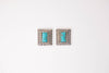 Turquoise Rectangle Post Earrings w/ Stamped Border - Broken horn
