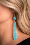 Turquoise Slab Earring on Fishhook - Broken horn