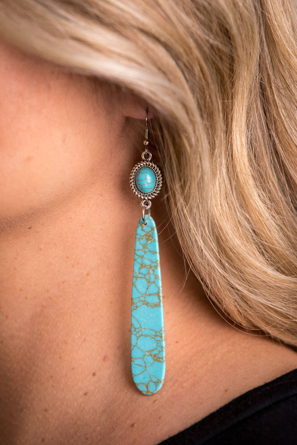 Turquoise Slab Earring on Fishhook - Broken horn